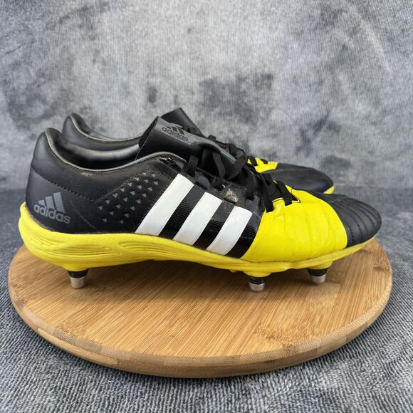 Adidas Mens Rugby FF80 Size 9 Cleats Black Yellow Soccer Boots FG Metal Spikes - Picture 1 of 10
